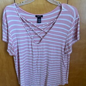 Rue 21 Pink and White Striped Tee